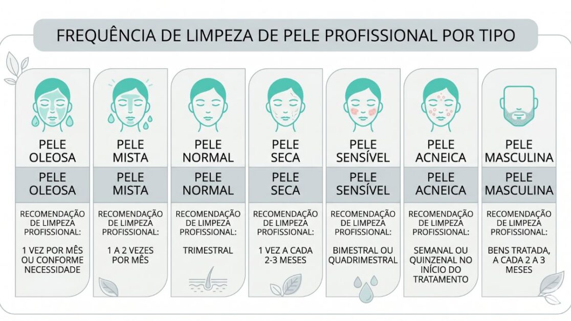 Guia de frequência de limpeza de pele por tipo de pele em São Carlos e região